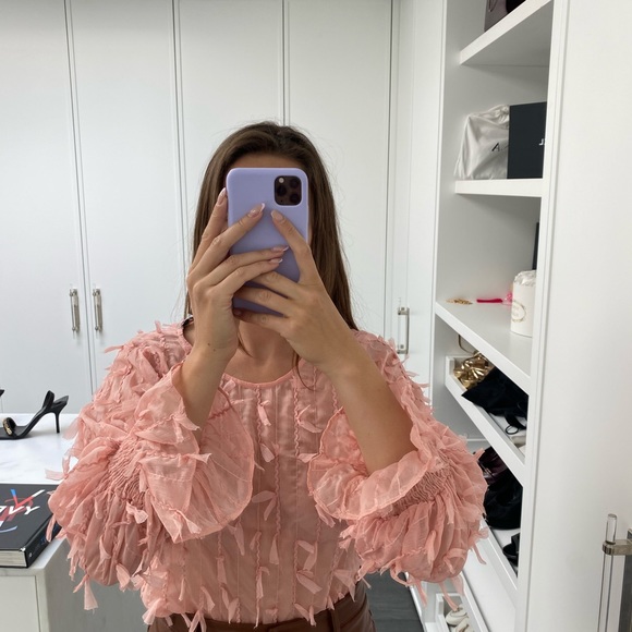 Pink Zara Sheer long sleeve top with confetti detail - Picture 4 of 5